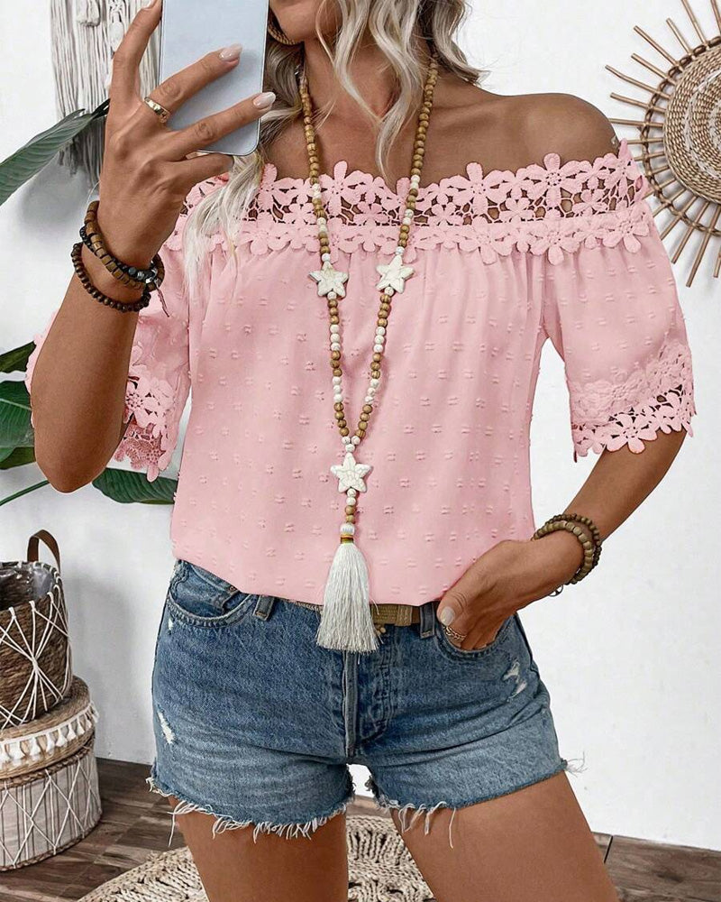 Blouse Une-épaule Dentelle Fleur 3D
