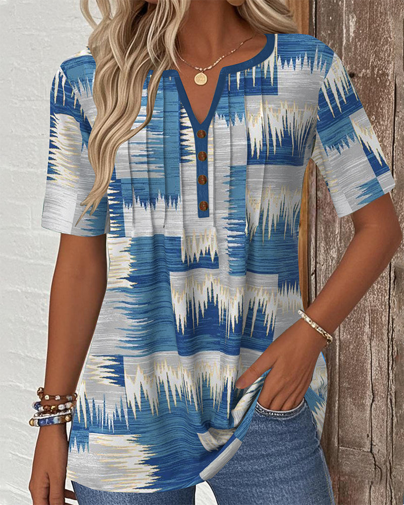 Blouse Casual Manches Courtes Imprimé Numérique