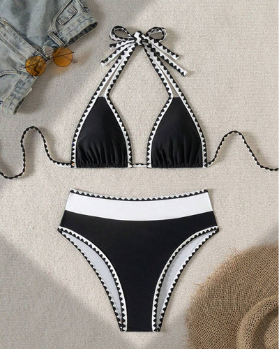 Bikini Sexy Couleur Contrastée Fendu Triangle