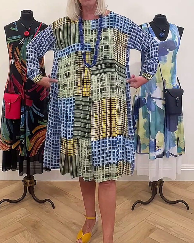 Robe décontractée à carreaux et manches longues