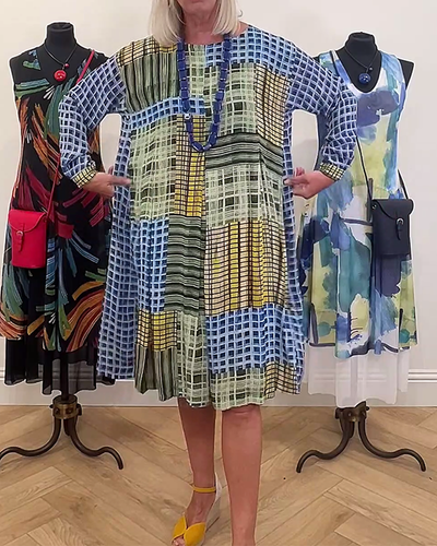 Robe décontractée à carreaux et manches longues