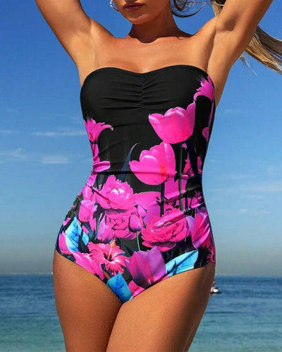 Maillot De Bain Bandeau Imprimé Fleuri Une-Pièce