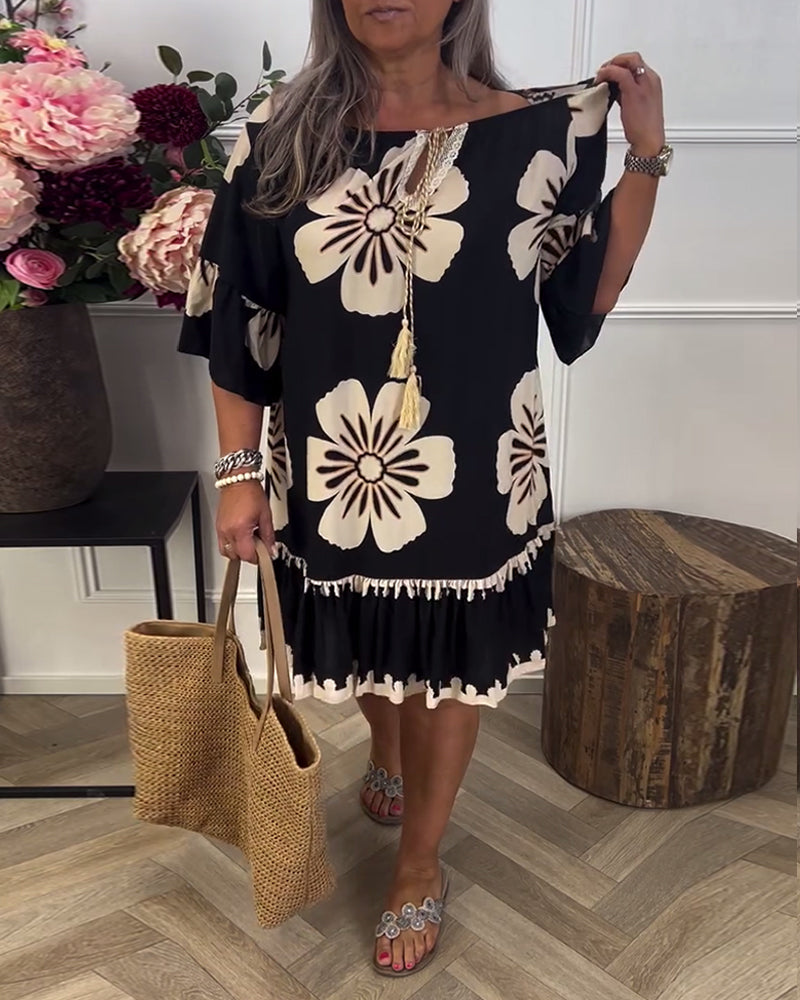 Robe Demi-Manche Nœud Surdimensionné Imprimé