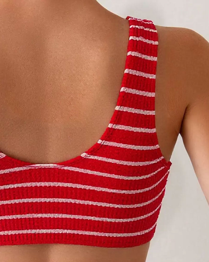 Maillot de bain Sexy Push-Up Rayé Vacances Deux-pièces