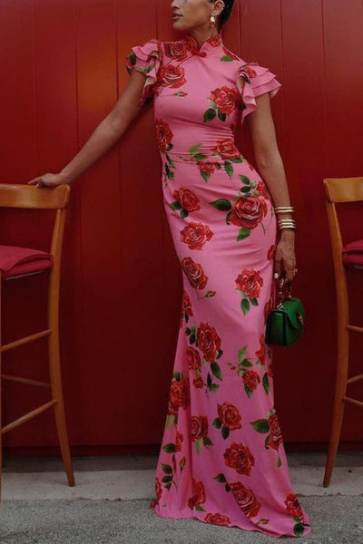 Maxi robe rose avec imprimé floral