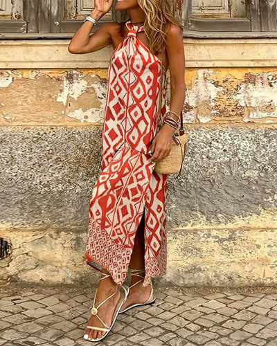 Robe Encolure Halter Bohemian Print