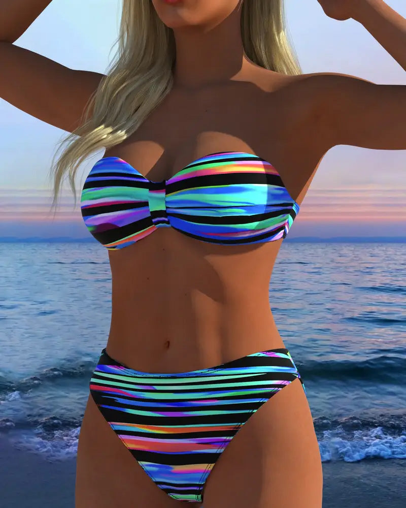 Maillots de Bain Sexy à Rayures Arc-en-Ciel