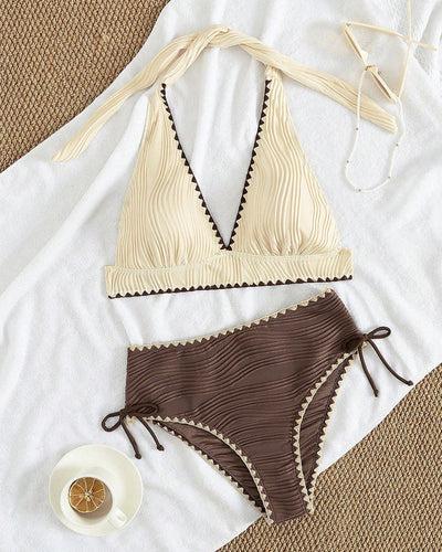 Bikini Two-Piece Set Avec Col Halter et Design Couleurs Contraste