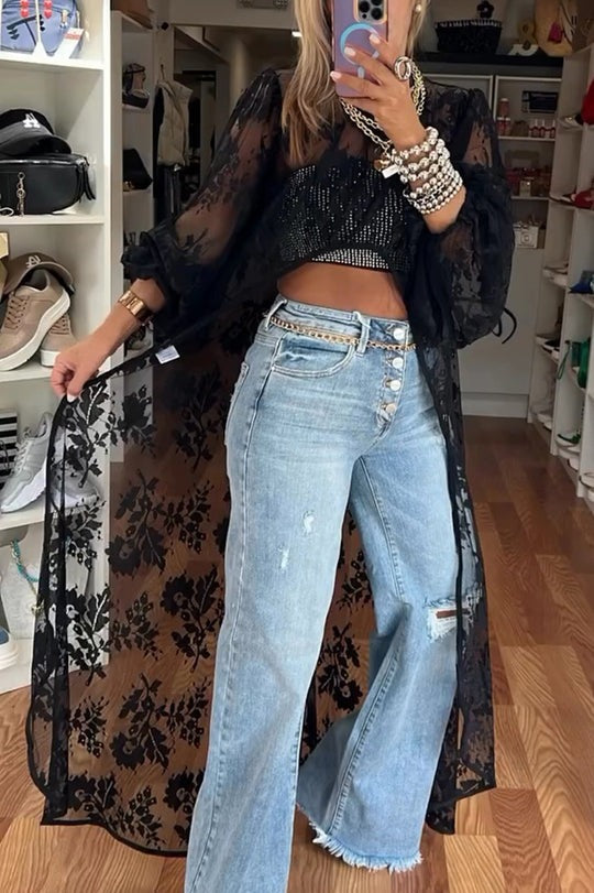 Gilet long en dentelle