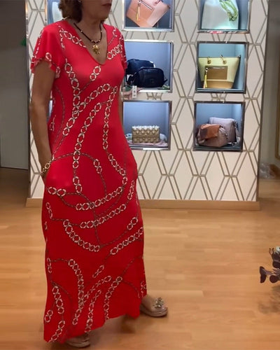 Robe Col V Imprimé Chaîne Maxi