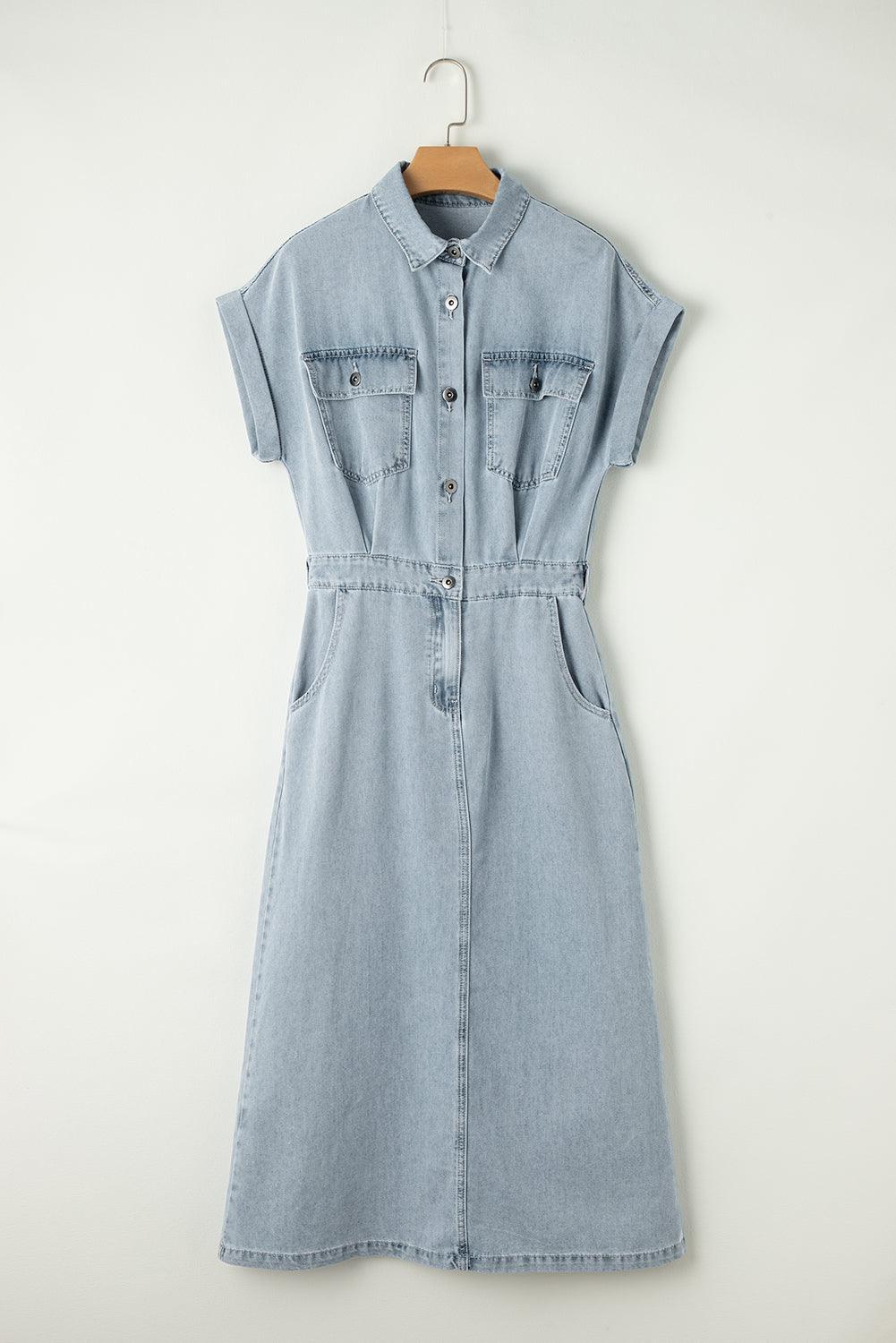 Isabelle - Robe en denim avec des manches chauve-souris courtes et élégantes