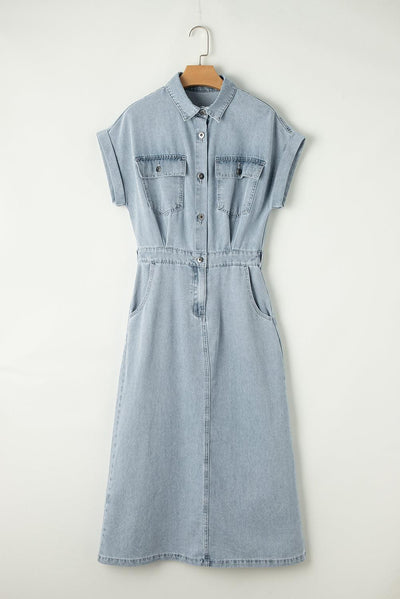 Isabelle - Robe en denim avec des manches chauve-souris courtes et élégantes