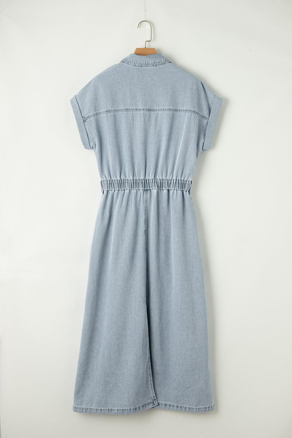 Isabelle - Robe en denim avec des manches chauve-souris courtes et élégantes
