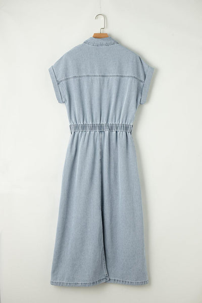 Isabelle - Robe en denim avec des manches chauve-souris courtes et élégantes