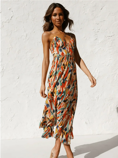 Solène - Robe Midi En Tissu Fluide Avec Décolleté En V