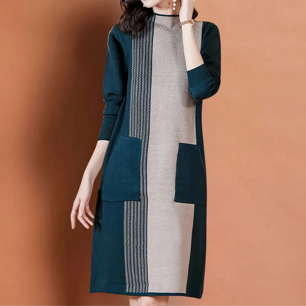 THEADORA - Robe Tricotée Élégante à Col Semi-Roulé pour Femmes