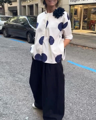 Blouse Manches Mi Longues À Pois Lâche