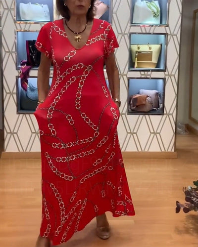 Robe Col V Imprimé Chaîne Maxi