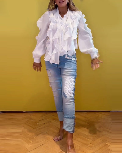 Blouse À Volants Style Français Manches Longues