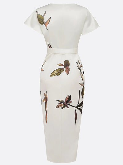 Robe mi-longue en satin à manches courtes