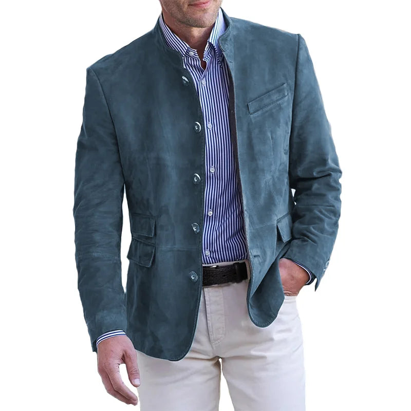 Veste homme boutonnée – Coupe structurée – Col montant – Tissu luxueux – Style semi-formel