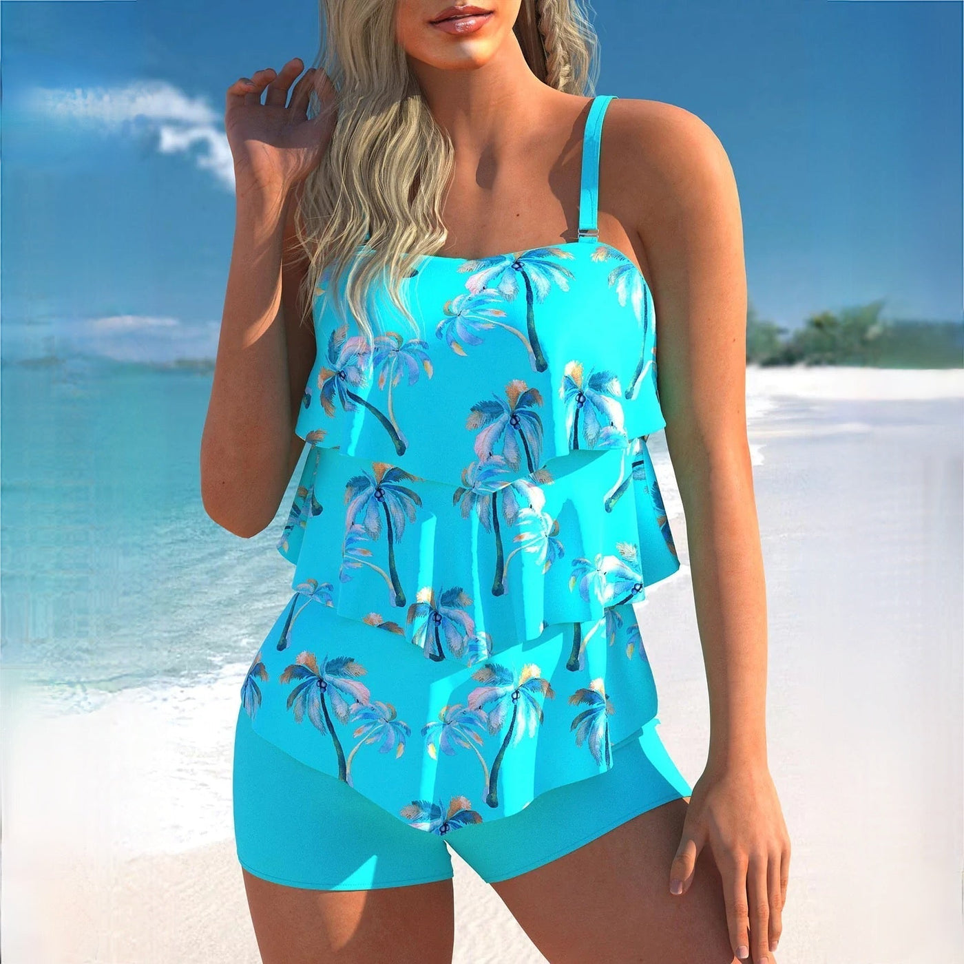Tankini femme – Haut à volants ajustable – Shorty de bain – Coupe confortable