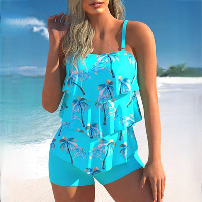 Tankini femme – Haut à volants ajustable – Shorty de bain – Coupe confortable