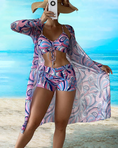 Maillot de bain bikini à imprimé en trois parties