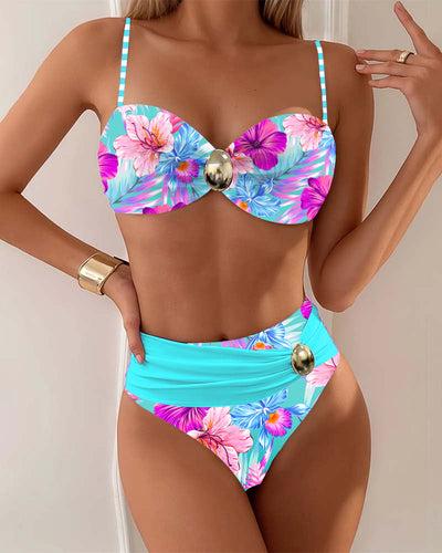 Maillot De Bain Deux Pièces À Imprimé Floral Contrasté