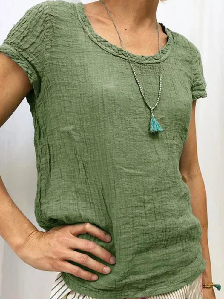 T-shirt femme – Coupe ample – Texture froissée – Tissu respirant – Manches courtes