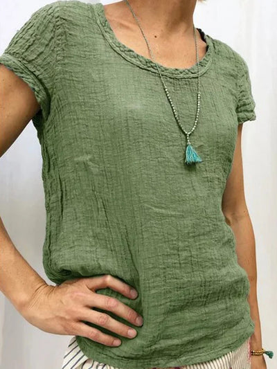 T-shirt femme – Coupe ample – Texture froissée – Tissu respirant – Manches courtes