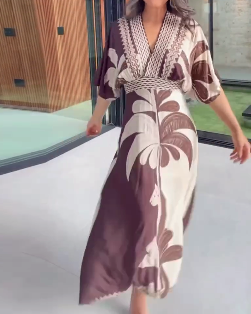 Robe En V – Imprimé Fleuri à Manches Courtes pour Vacances