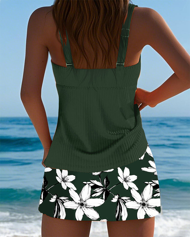 Maillot de bain débardeur rayé imprimé boxer