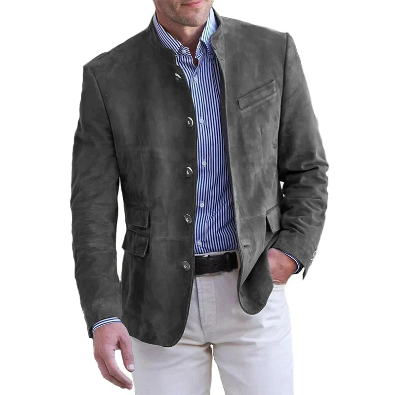 Veste homme boutonnée – Coupe structurée – Col montant – Tissu luxueux – Style semi-formel