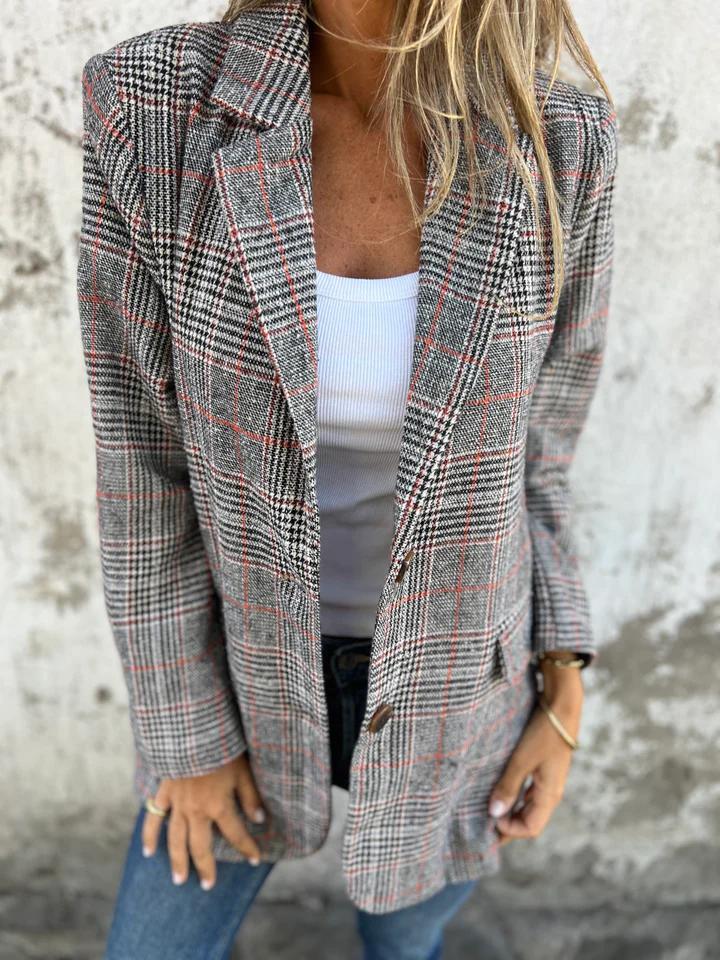 🔥Veste Slim à Col Revers à Carreaux pour Femmes