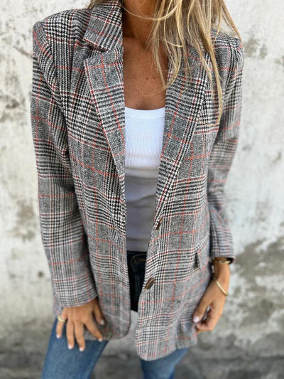 🔥Veste Slim à Col Revers à Carreaux pour Femmes
