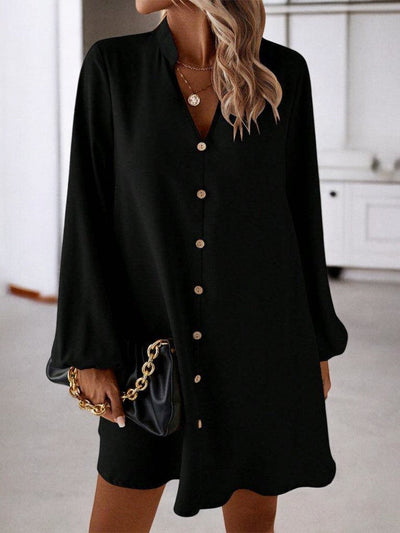 Monique - Notched Mini Robe À Manches Longues Avec Design Elégant