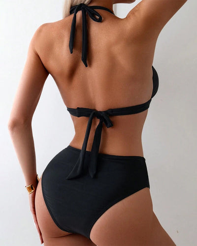 Bikini Décolleté En V Boucle En Métal Lien Soutien-Gorge Unicolor