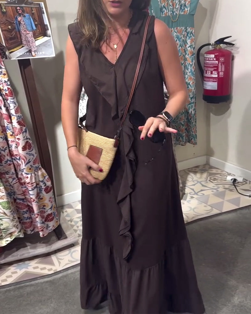 Robe décontractée sans manches coupe trapèze maxi