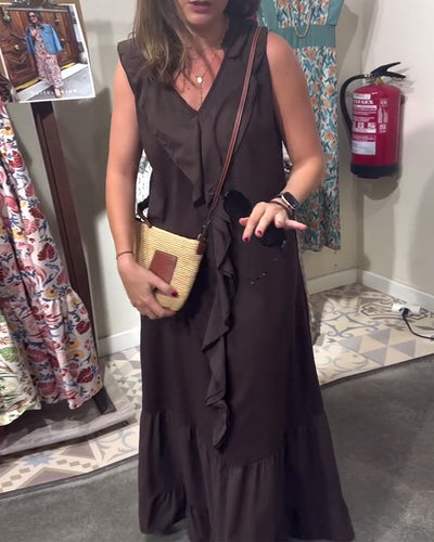 Robe décontractée sans manches coupe trapèze maxi