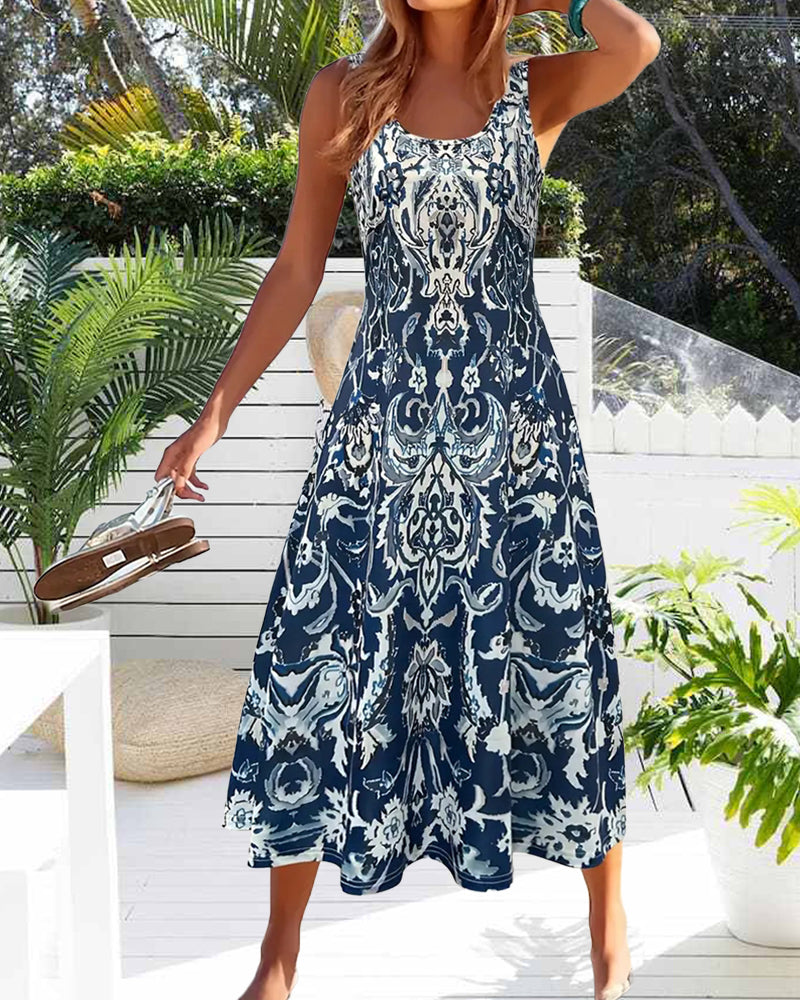 Robe Vacances Sans Manches Imprimé Tendance