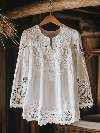 Chemise femme – Coupe ample – Dentelle florale – Manches longues – Tissu respirant