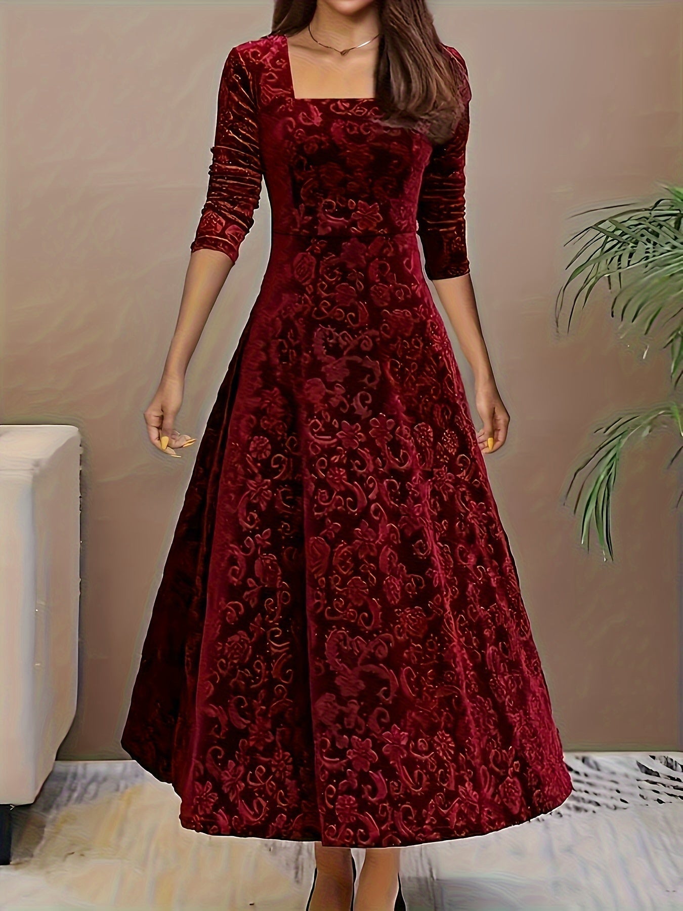 Hanna | Robe formelle en velours floral pour femmes