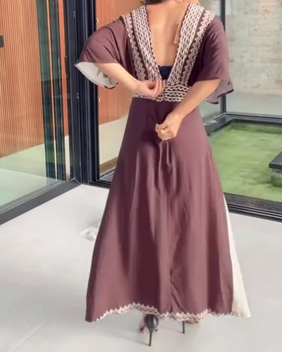Robe En V – Imprimé Fleuri à Manches Courtes pour Vacances