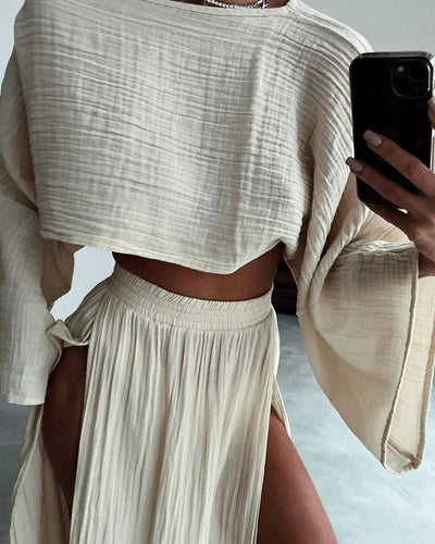 Ensemble en coton et lin avec fente