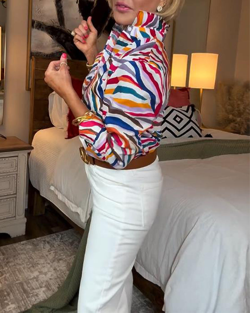 Chemise Col Revers Manches Longues Fleurie Colorée