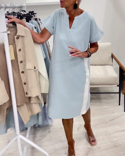 Robe Manches Courtes Couleur Contrastée Droite