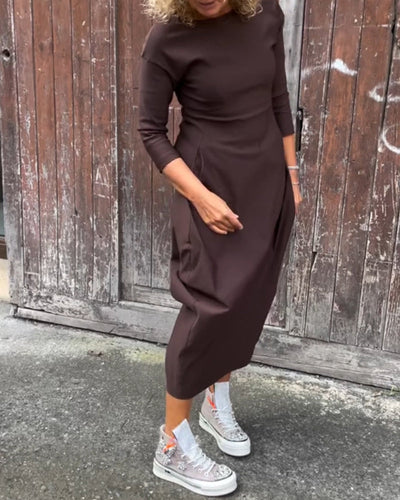 Laura| Robe élégante à manches longues, de couleur unie, avec poches