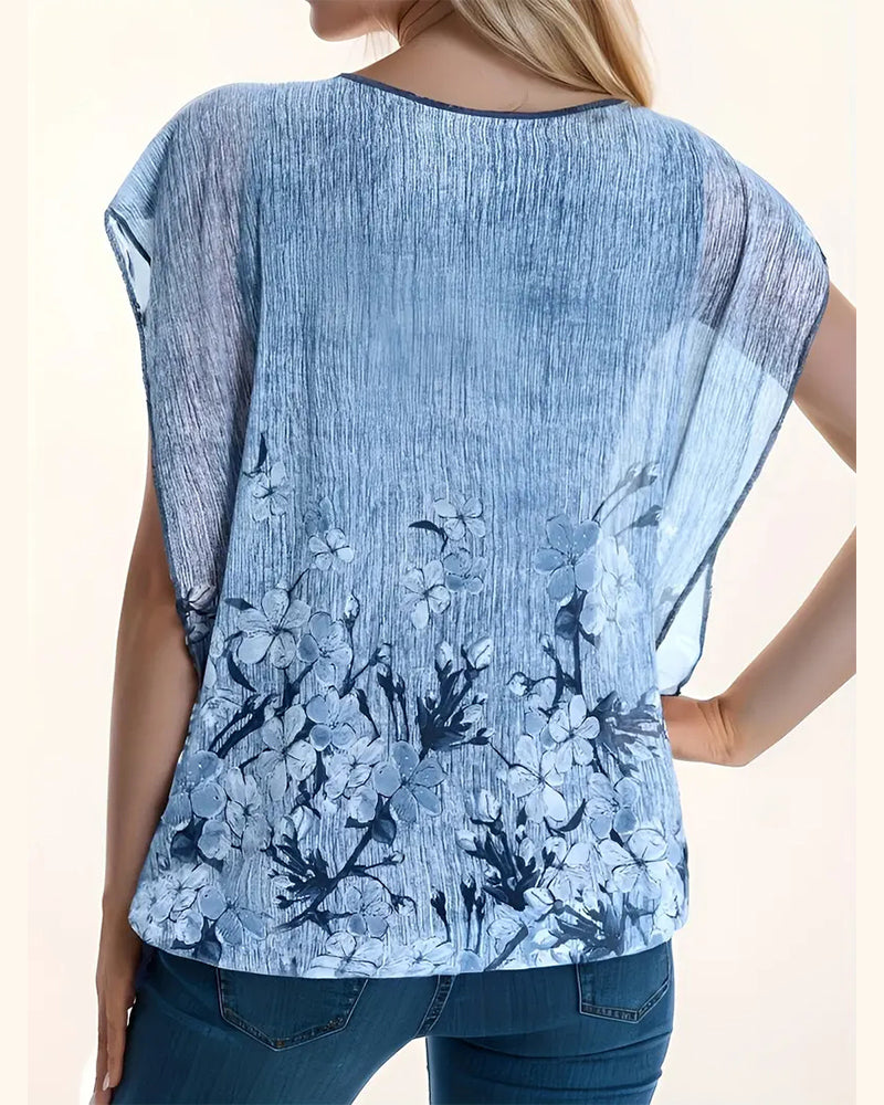 Blouse À La Mode Fleurie Manches Chauve-Souris