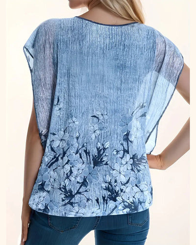 Blouse À La Mode Fleurie Manches Chauve-Souris